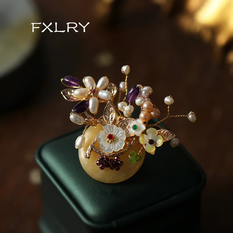 FXLRY Originalus Rankų darbo Natūralių Perlų Akmens Gėlių Vintage Megztinis Sagės Lady Papuošalai Accessries