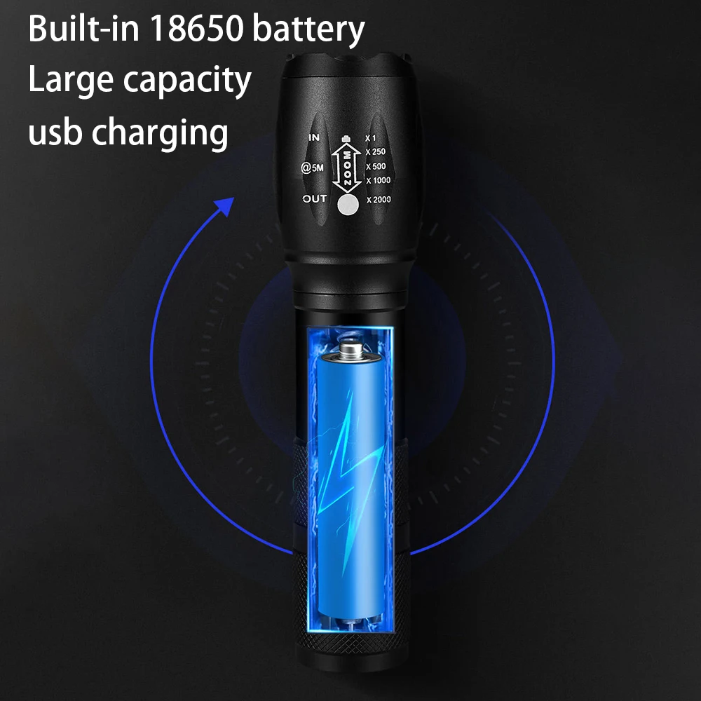 Galinga T6 LED Žibintuvėlis Aliuminio Lydinio Nešiojamas Žibintuvėlis USB Įkrovimo Lauko Kempingas Taktinis Flash Šviesos