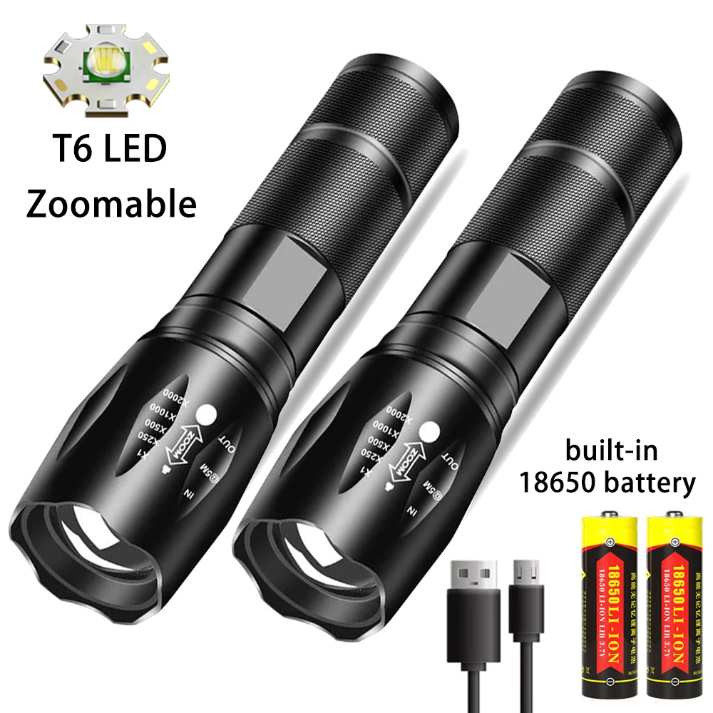 Galinga T6 LED Žibintuvėlis Aliuminio Lydinio Nešiojamas Žibintuvėlis USB Įkrovimo Lauko Kempingas Taktinis Flash Šviesos