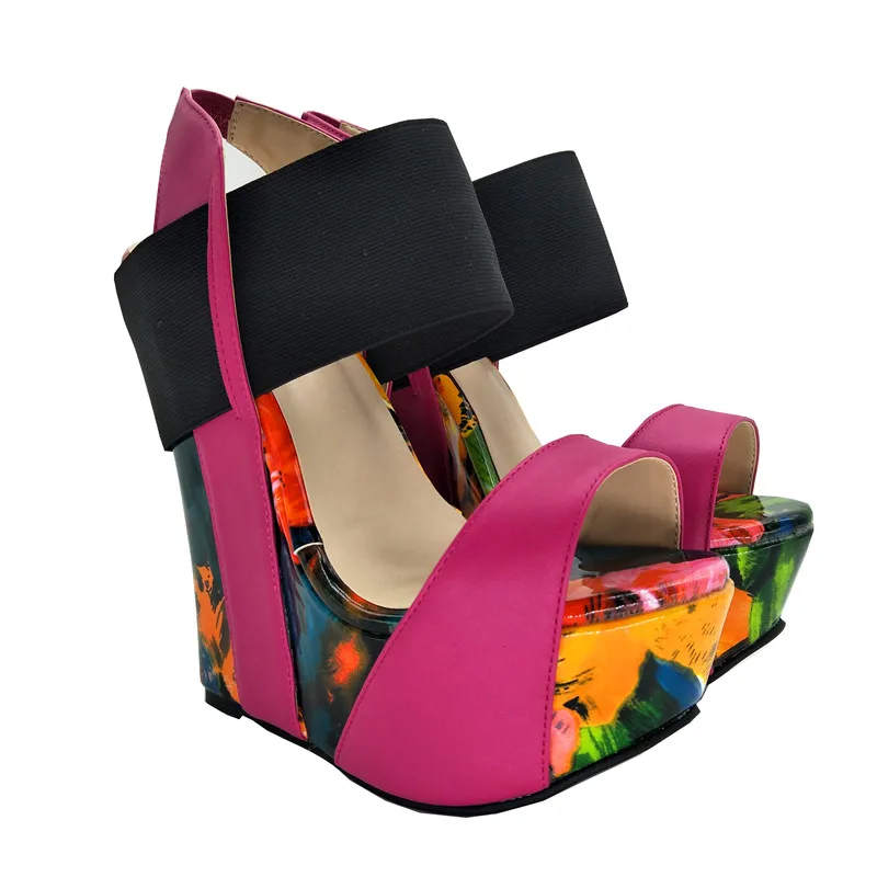 GOOFLORON dydžio batus, Saldus mados , įvairiaspalvis oda, 16 cm pleišto basutės, moteriški sandalai. Dydis: 34 ir 45