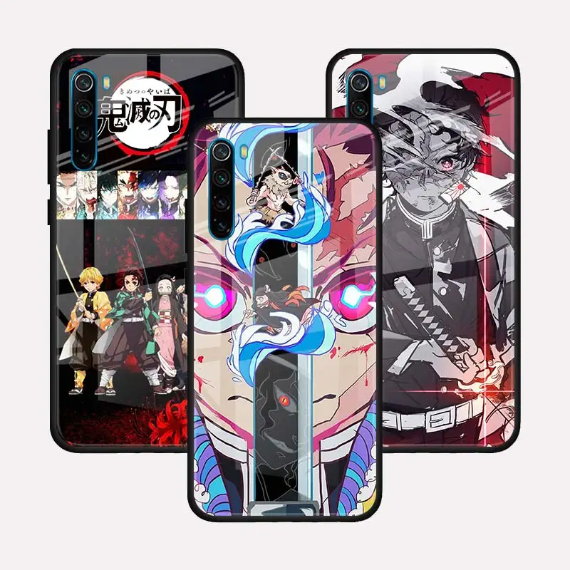 Grūdintas Stiklas Telefoną Atveju Xiaomi Redmi Pastaba 9S 8T 9T 7 8 9 Pro 8A 9A 9C K20 K30 Pro Dangtelio Korpuso Anime Demon Slayer