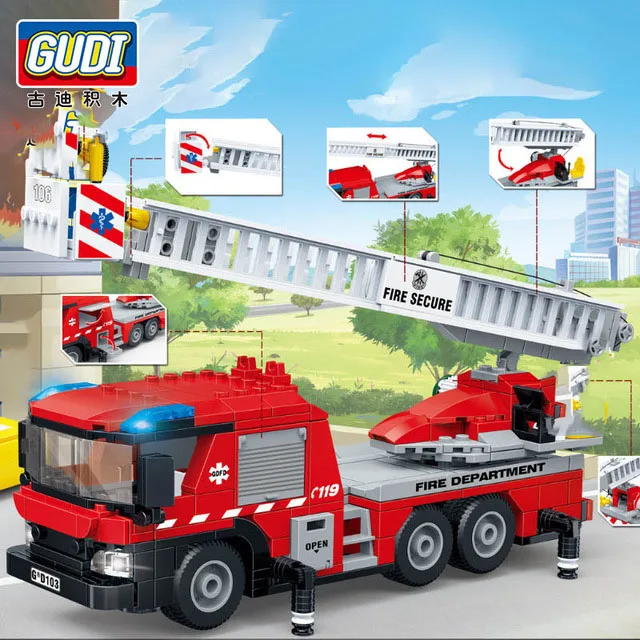 Gudi Miesto Priešgaisrinės Rinkiniai Stotis Serijos Ladder Truck Blokai Klasikinis Plytų Modelis Vaikams, Žaislai, Dovanos Vaikams