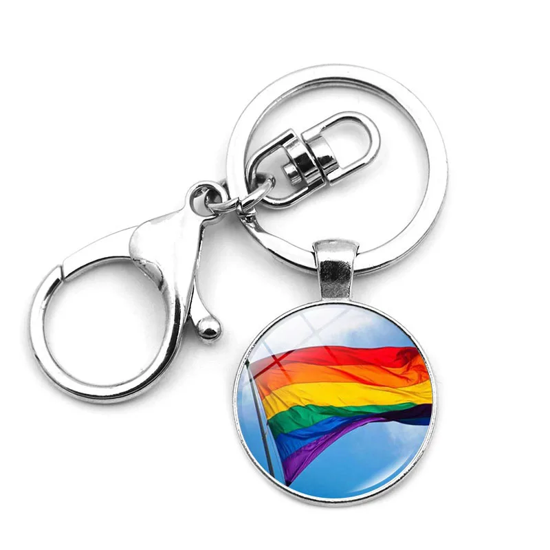 Gėjų, Lesbiečių Paradus Vaivorykštė Stiklo Kupolas Pakabukas Keychain su Omarų Sagtimi Automobilių Key Chain paketų prižiūrėtojų raktinę Keychains LGBT Papuošalai