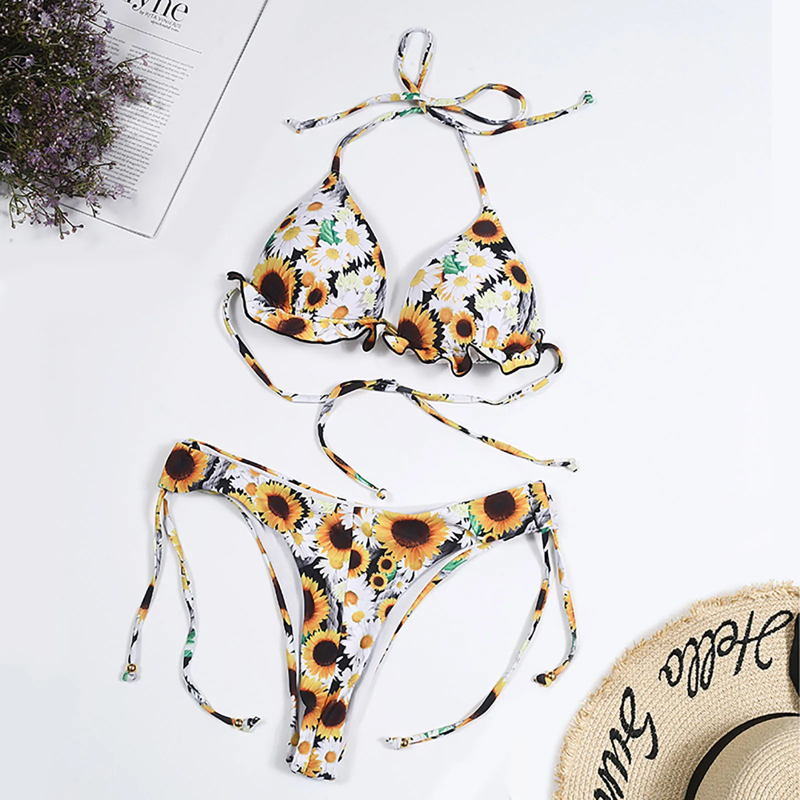 Gėlių Atspausdintas Bikini Komplektas Tvarstis Brazilijos Thong Seksualus maudymosi Kostiumėliai, Dviejų dalių Atskiria 2021summer Moterų Maudymosi Kostiumas Moterims Biquini