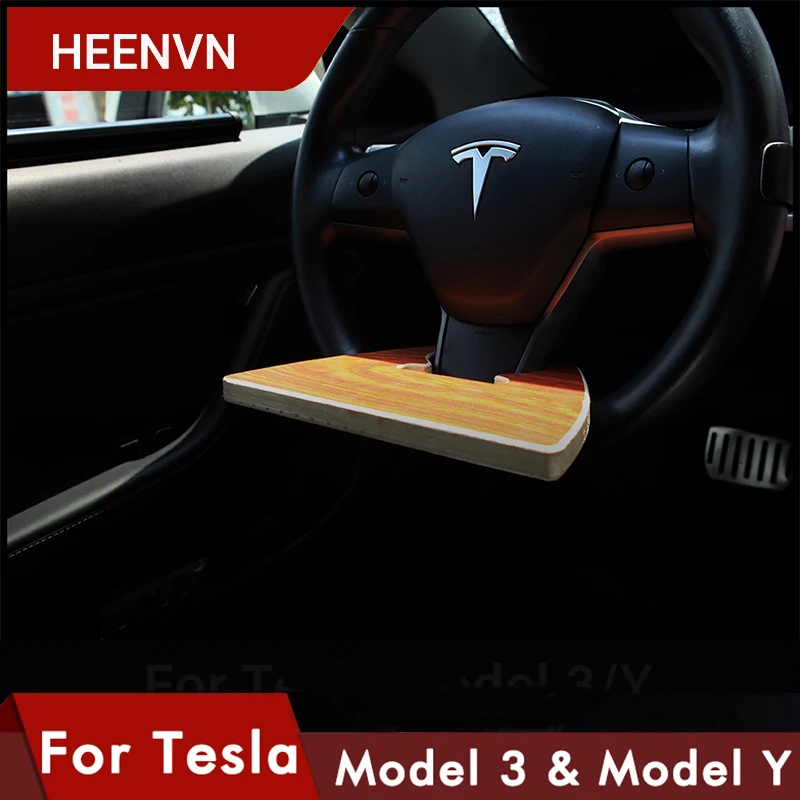 Heenvn Už Tesla Model 3 Y 2021 Priedai, Nešiojamų Maisto Dėklą Automobilio Vairo Nešiojami Mediniai Stalo