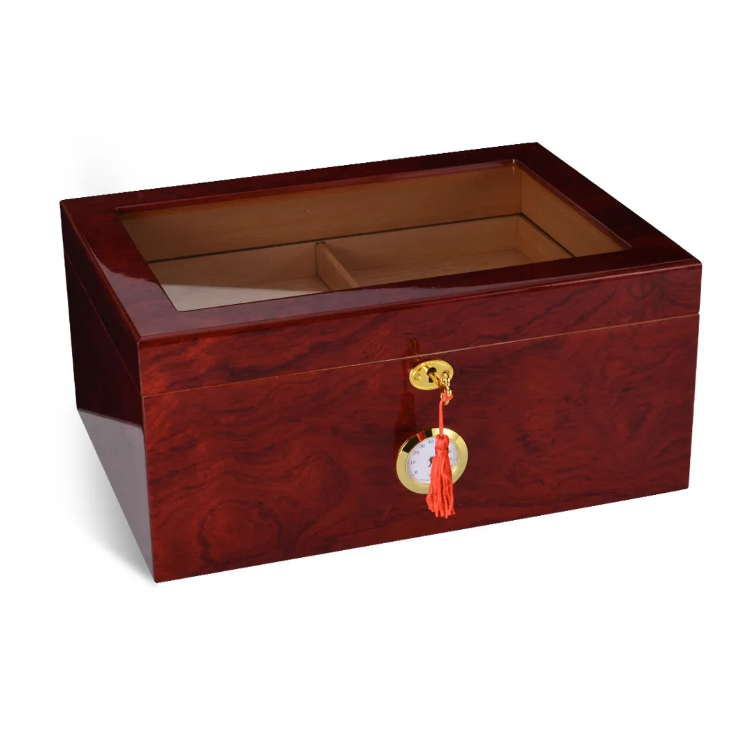 Holds100-125pcs ispanijos raudonojo Kedro Mediena, Cigarų Atveju Stiklo Viršuje Saugojimo Humidoras Cigarų Ekranas Dėžutę