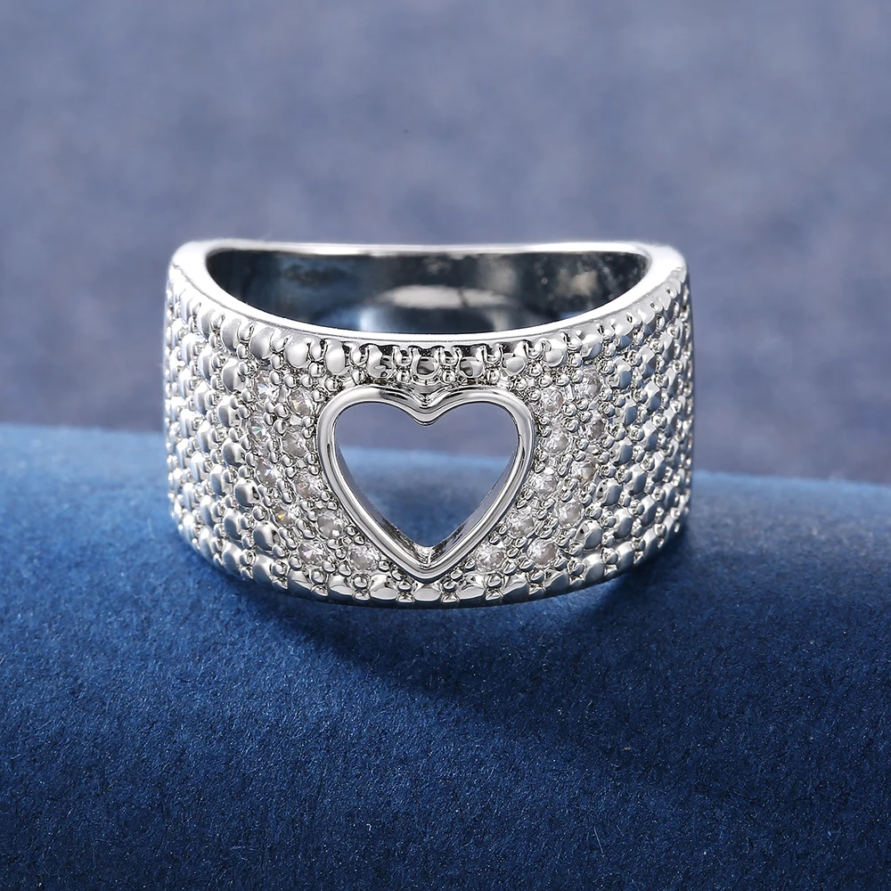 Huitan Tuščiaviduriai Iš Širdies Dizaino Moterų Papuošalai Vestuves Piršto žiedai Apakinti Kristalų Kubinis Cirkonis Moters Pareiškimas, Žiedai