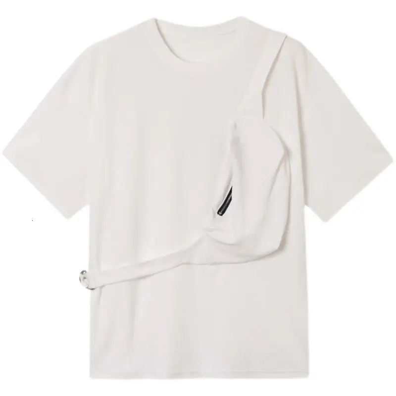 IEFB korėjos Tendencija Pusė Rankovės Dizaino Prarasti White T-shirt Su Paketas 2021 Naujas Vasaros O-kaklo Priežastinis Tee Viršūnes Streetwear 9Y7281