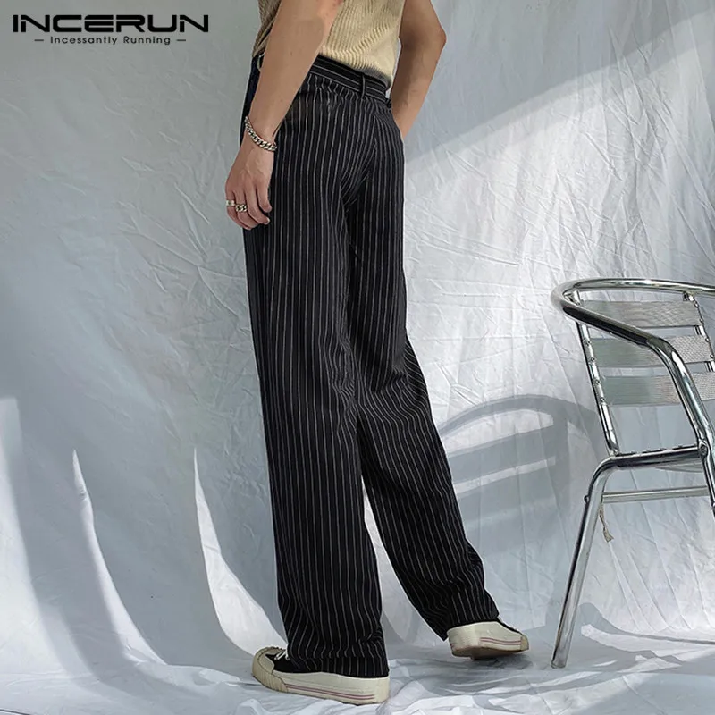 INCERUN korėjos Stiliaus, Tiesios Kelnės 2021 M. Pavasarį Vyrų Laisvalaikio Dryžuotas Kelnes Vyrų Atsitiktinis Užtrauktukas Nuosėdos Hombre Pantalones S-5XL