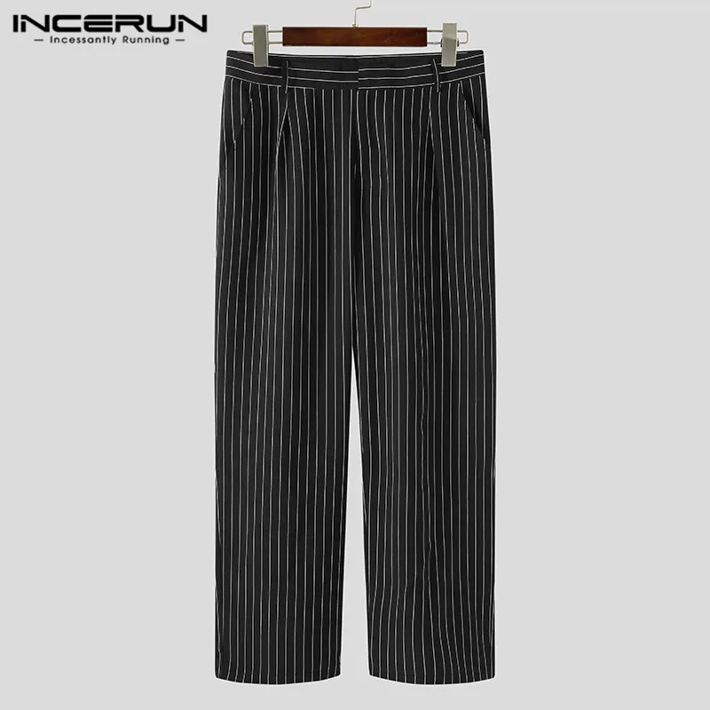 INCERUN korėjos Stiliaus, Tiesios Kelnės 2021 M. Pavasarį Vyrų Laisvalaikio Dryžuotas Kelnes Vyrų Atsitiktinis Užtrauktukas Nuosėdos Hombre Pantalones S-5XL