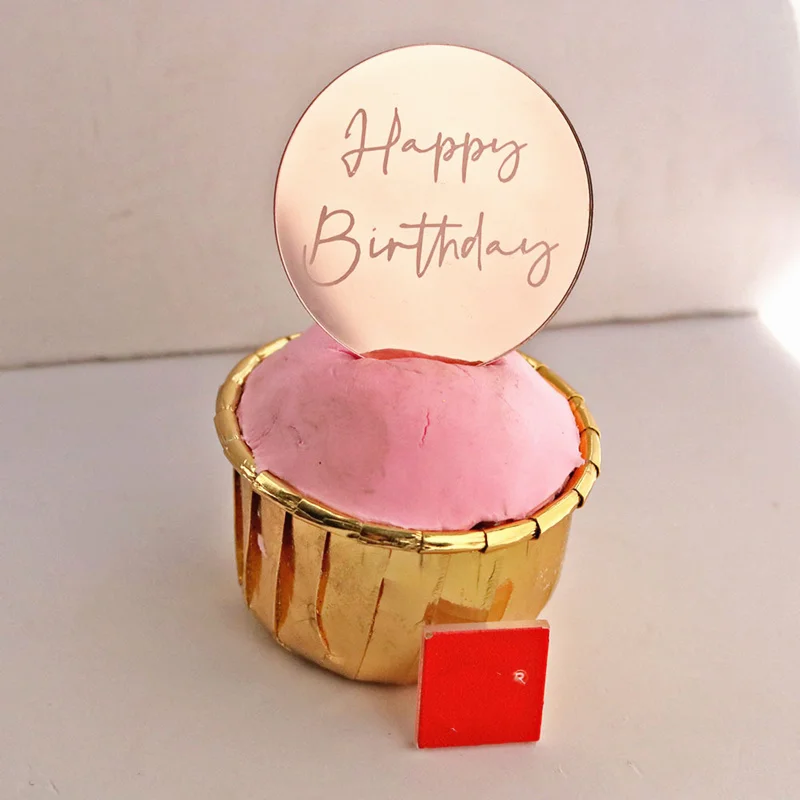 Ins 5vnt Aukso Happy Birthday Cake Toppers 5cm Rose Gold Ratą Akrilo CupCake Topper Kūdikių dušas Gimtadienio Dekoracijos