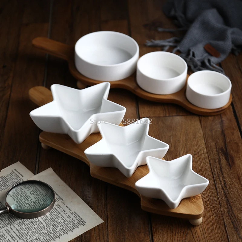 Japoniško stiliaus Keramikos Užkandis Plokštės Rinkinys Desertas Plokštės Vaisių Plokštė Turas Užkandis Dubenys su Medinių Padėklų