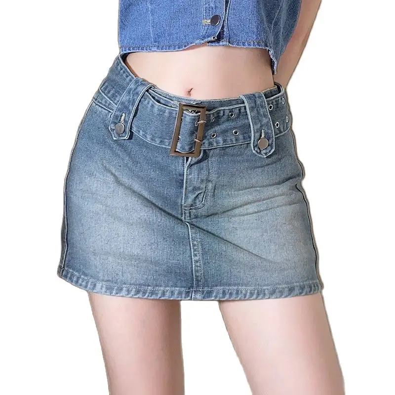 Karšta mergina mados metalo sagtis klubo džinsinis sijonas iki 2021 m. vasarą naujų styleRockmore Moterų Džinsai Sijonas Y2K Diržo Mini Džinsinis Sijonas