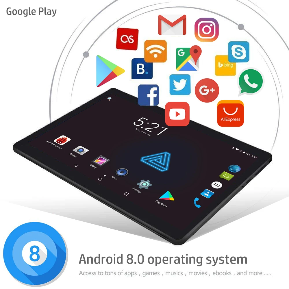 KARŠTO Android 9.0 Tablet PC 10.1 colių 6GB RAM 128 GB ROM Octa Core 1280X800 2.5 D IPS Ekranas, Dual SIM Kortele 4G FDD LTE Padas