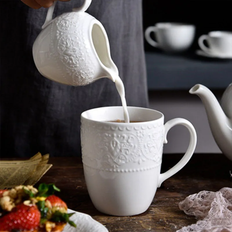Keramikos Coffeeware Rinkiniai Balto Porceliano Arbatos Puodą Kavos Puodelio & Lėkštė Pieno Ąsotis Cukraus Dubuo Europos Anglų Popietės Arbata 2021
