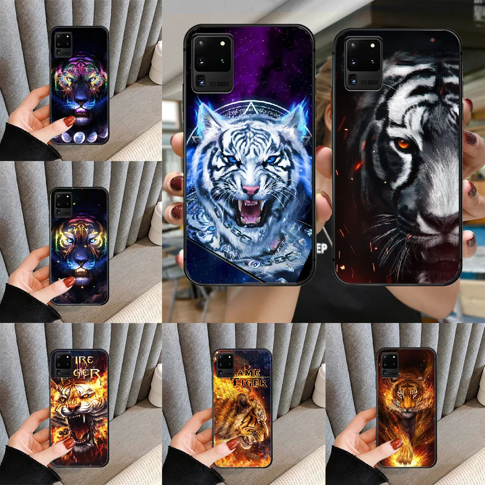 Kietas Gyvūnų Tigras Telefono dėklas Dangtelis Skirtas SamSung Galaxy S Pastaba 7 8 9 10 20 Uitra Plus E Lite juoda Juoda Coque Silikono Atgal