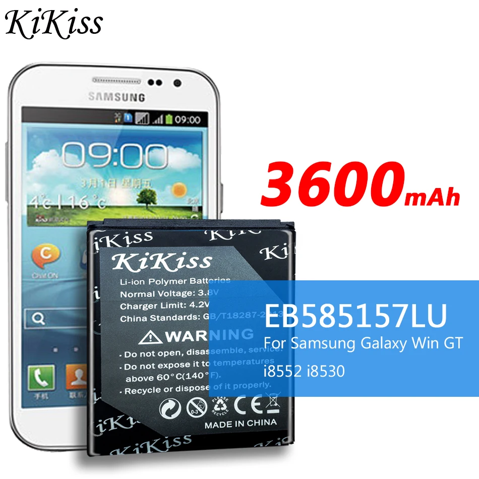 KiKiss Mobiliojo Telefono Baterija 3600mAh Samsung Galaxy Laimėti i8552 i8520 i8558 i8550 i869 i8530 E500 GT-i8552 GT-i8530 EB585157LU