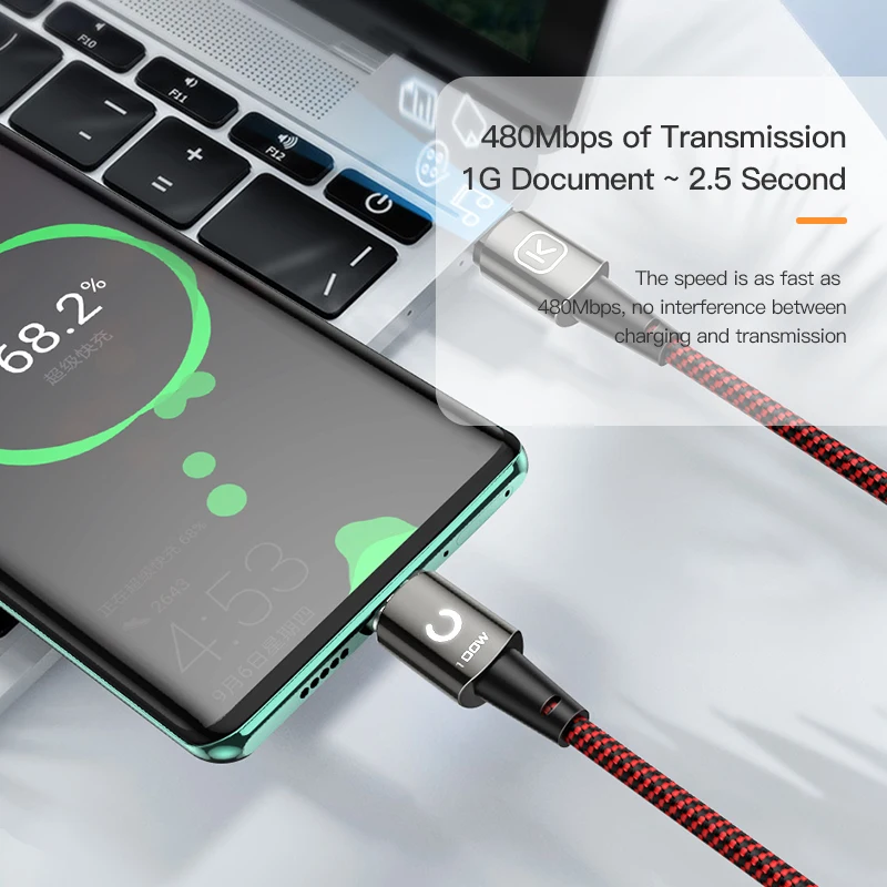 KUULAA 100W Magnetinio USB C Tipo PD Greitas Įkroviklis Laidas Xiaomi Mi 10t Pro 5A Greitai Įkrauti Tipas-C Duomenų Laidas