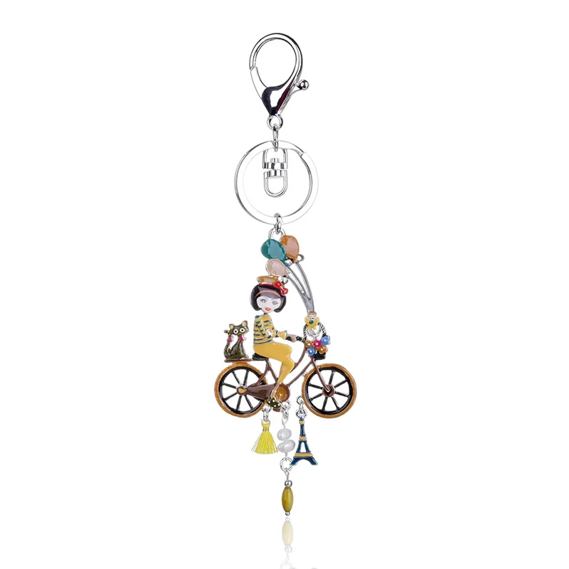 Kūrybos Keychain Emalio Dviračių Animacinių Filmų Skaičius Paketų Prižiūrėtojų Raktinę Mados Lydinio Katė Balionas Sidabro Spalvos Automobilį Pakabukas Merginos Key Chain Moterims
