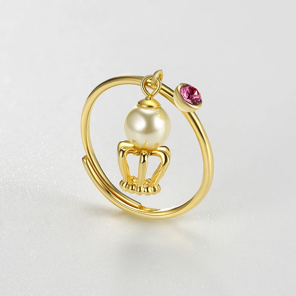LEKANI S925 Sterlingas Sidabro Žiedai Moterų Aukso Spalvos Karūna Reguliuojamas Shell Perlų Žiedas Jubiliejų Fine Jewelry Nauja siunta