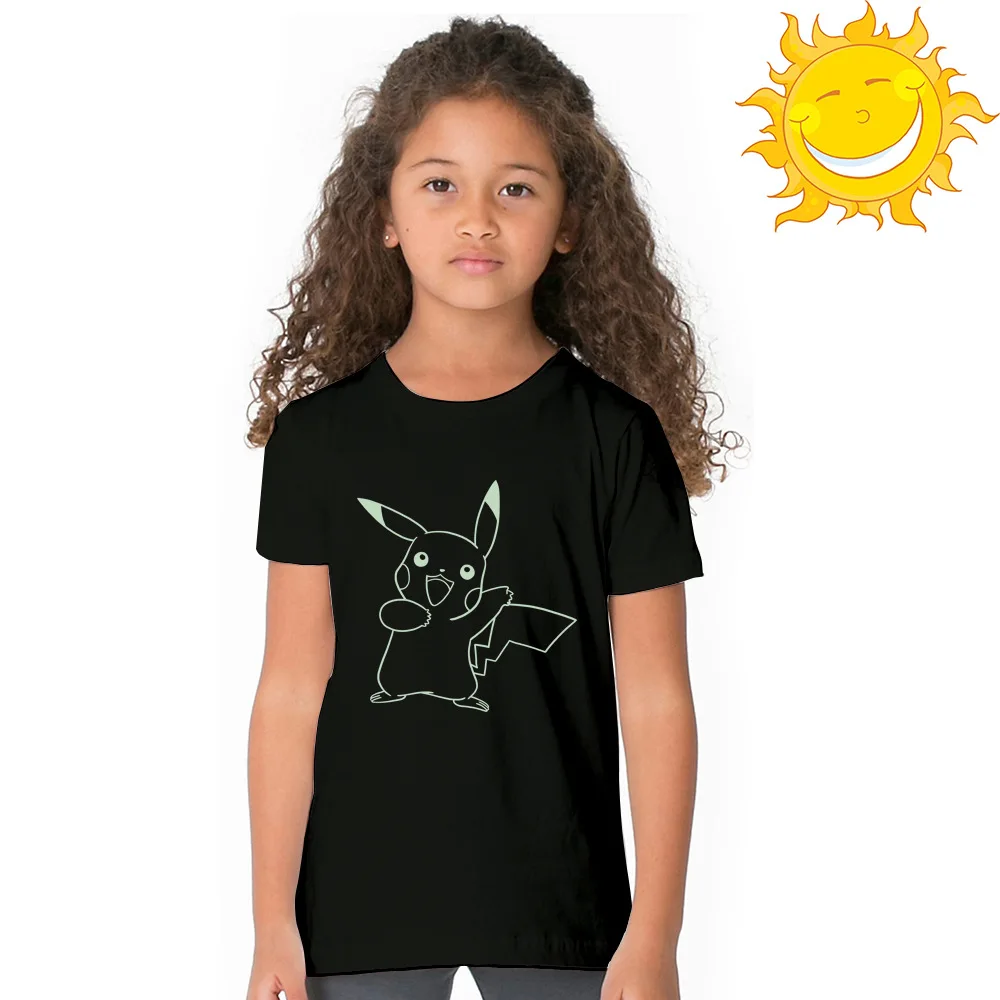 Liuminescencinės Vasaros Mados Unisex Pikachu T-shirt Vaikų trumpomis Rankovėmis, Baltos Kūdikių Trišakiai Vaikai dangčiai Berniukas Mergaičių Drabužiais 1-12Y