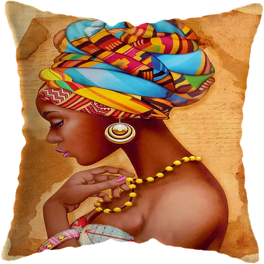 Mados Afrikos Juodieji Moteris, Mergina Prabangių Namų dekoro Sofos Pagalvės užvalkalą Grožio Apdailos Pagalvėlė Padengti 45X45cm