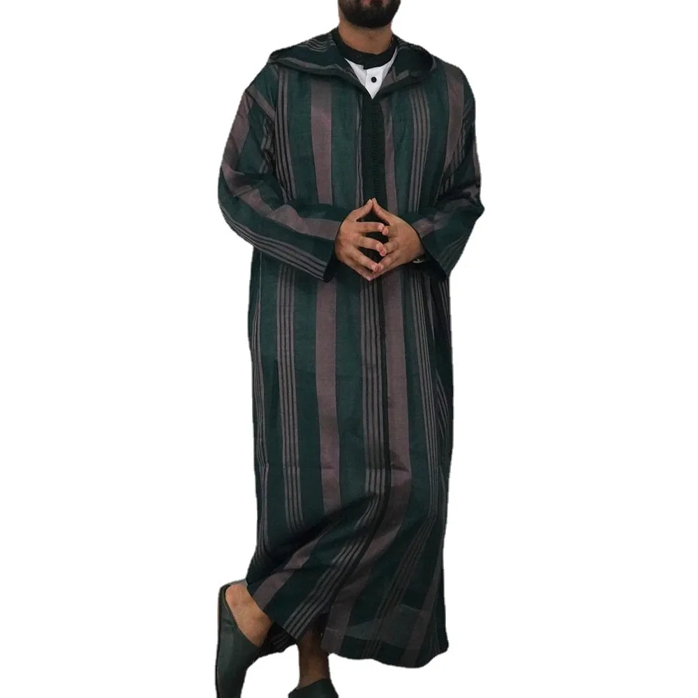 Mados Jubba Thobe Vyrų Abaja Musulmonų Dryžuotas Gobtuvu Mantijų Dubajus Arabų Kaftan Islamo Drabužių Qamis Arabų Turk Suknelė Suknelė, Palaidinė
