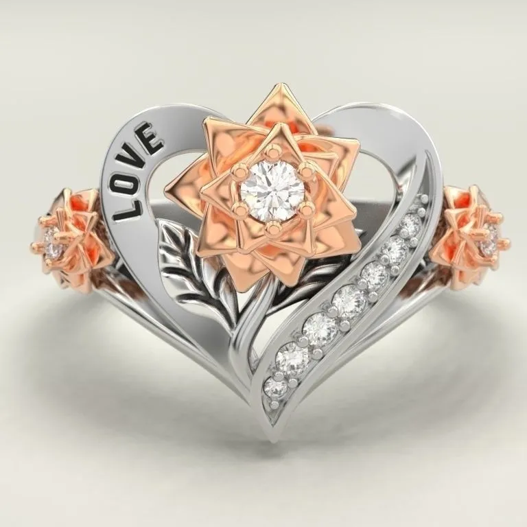 Mados Širdies Formos Rose Aukso Žiedai su Inkrustacijos Cirkonis Žiedai Moterims Vestuvių Dalyvavimo Šalies Papuošalai