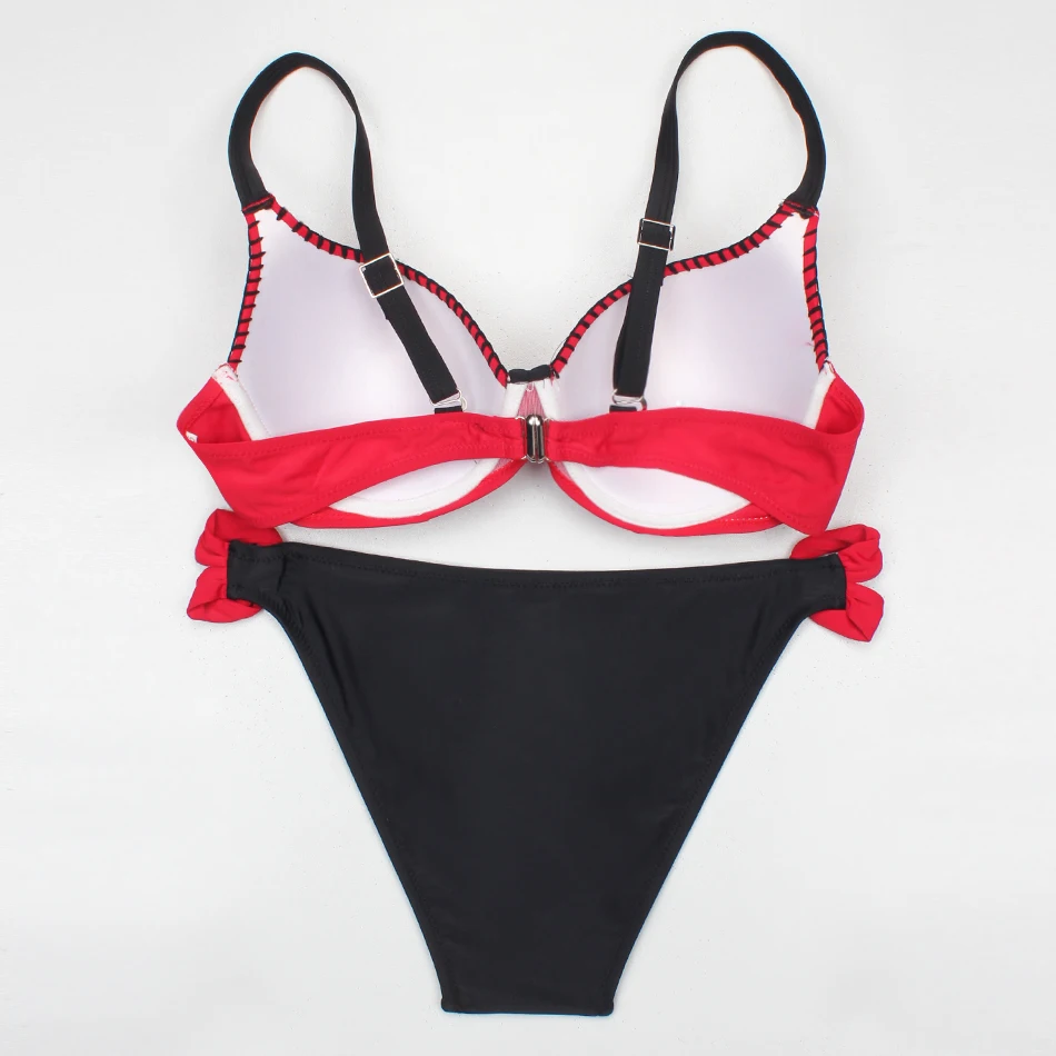Maudymosi Kostiumėlį Raudonos Spalvos Push Up Bikini Komplektas Plius Dydis Moterų Maudymosi Kostiumai Seksualus Paminkštintas Reguliuojamas Dirželis Ribojasi Su Bikini Vasaros Maudymosi Kostiumas