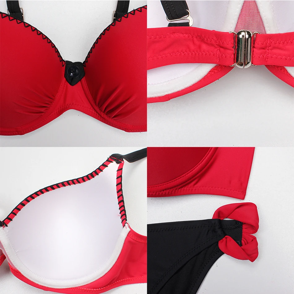 Maudymosi Kostiumėlį Raudonos Spalvos Push Up Bikini Komplektas Plius Dydis Moterų Maudymosi Kostiumai Seksualus Paminkštintas Reguliuojamas Dirželis Ribojasi Su Bikini Vasaros Maudymosi Kostiumas