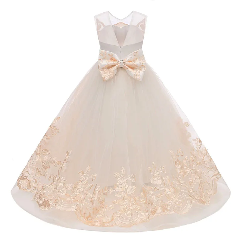 Mergaitės Aukso Nėrinių Kamuolys Suknelė, Uždusęs Lankas Gėlių Mergaitės Suknelė Spalvingas Inscenizacija Vestuves Princesė Dress Vaikams Kūdikių 2-13Y