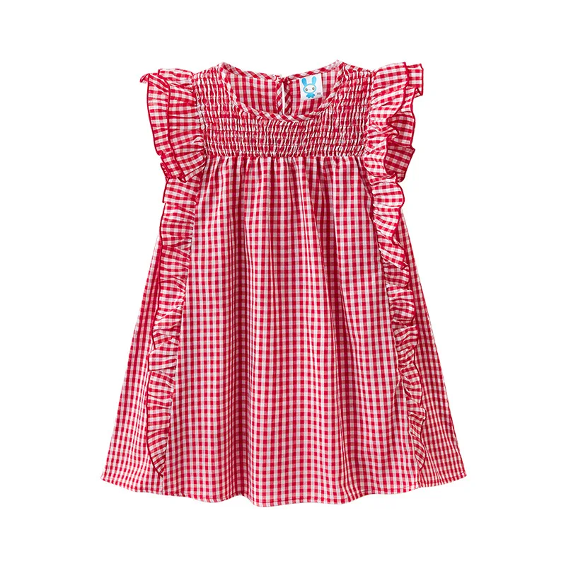 Merginos Pledas Suknelė 2021 Naujas Vasaros Vaikų Drabužių Paauglių Vaikų Medvilnės Suknelė Skristi Rankovės Plisuotos Tinklelis Mielas Kūdikis Suknelė,#5996