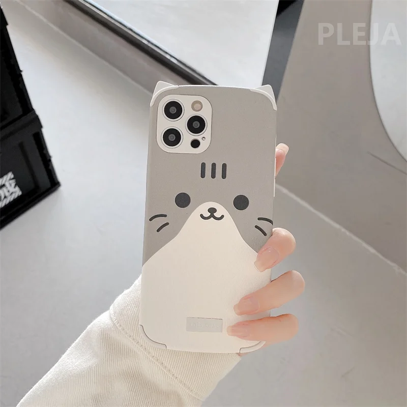 Mielas 3D Kačių Ausų Telefono dėklas Skirtas iPhone 12 mini Pro 11 Max SE 2020 X XR XS Max 7 8 Plius Silikono Oda Galinį Dangtelį Animacinių filmų Atvejais