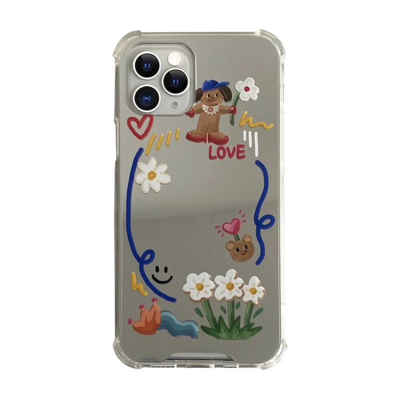 Mielas Animacinių filmų Gyvūnų Daisy Gėlių Veidrodis Telefono dėklas Skirtas iPhone 12 11 Pro Max X Xs Max Xr 7 8 Plius SE2020 Atvejais, Minkštos TPU Dangtis