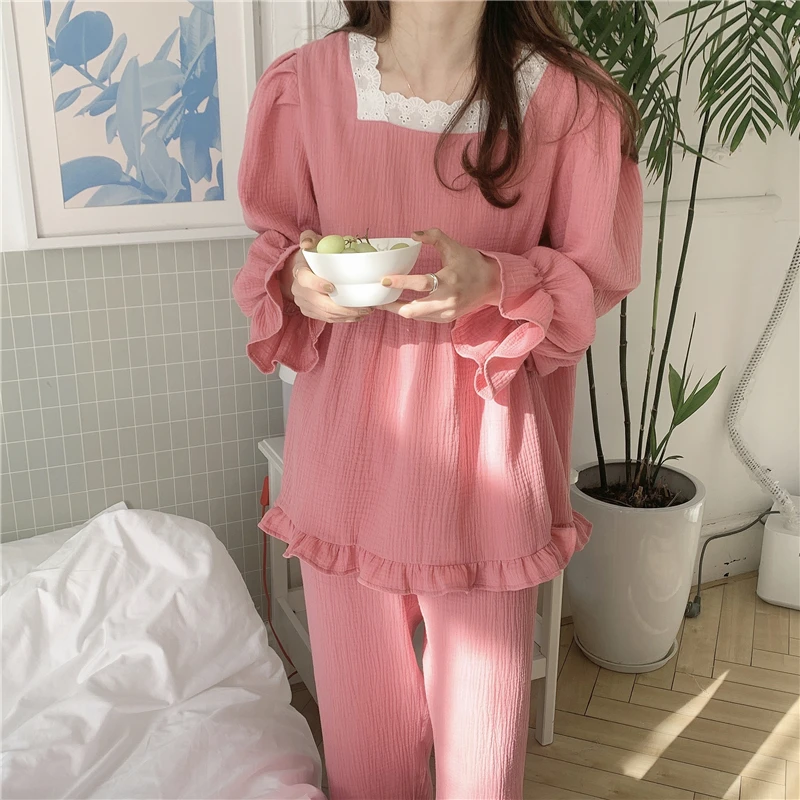 Mielas pižama nustatyti moterų sleepwear medvilnės, patogiai namuose kostiumas puloveriai pižamos ziajać 2 dalių komplektas homewear drabužius Y329