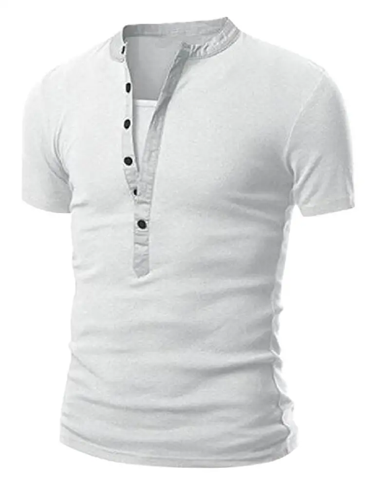 MISSKY Vasaros Vyrų marškinėlius vientisos Spalvos Mados Paprasta trumpomis Rankovėmis V-Kaklo, Slim Fit Marškinėliai Kūrybos Mygtuką Apdailos Vyrų Viršūnės