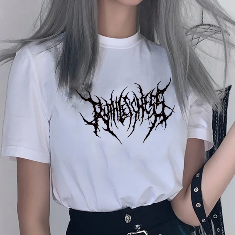 Moteriški marškinėliai korėjos medvilnės Juoda Negabaritinių dropshipping Hip-Hop Viršūnes harajuku derliaus estetinės gotikos grafinis punk drabužiai