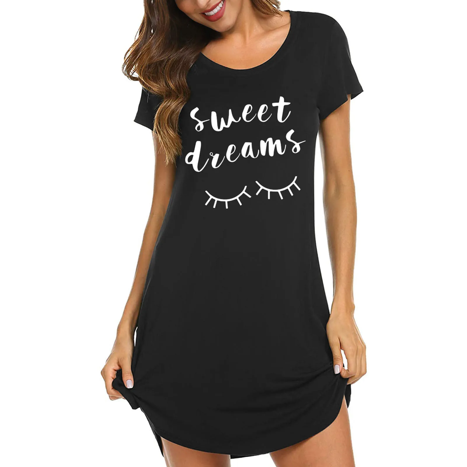 Moterų Nightgowns Miega Trumpas Rankovės Miego Suknelė Mielas Spausdinti Naktį Sleepshirts Nežiūriu Sleepwear Laisvi, Patogūs Homewear T3