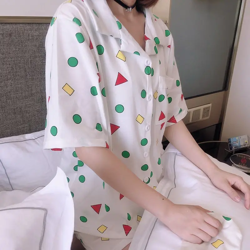 Moterų pižama trumpomis rankovėmis pižama moterų vasarą cartoon mielas geometrinis namų drabužiai populiarus Japonijos ir korėjos Šortai Rinkinys