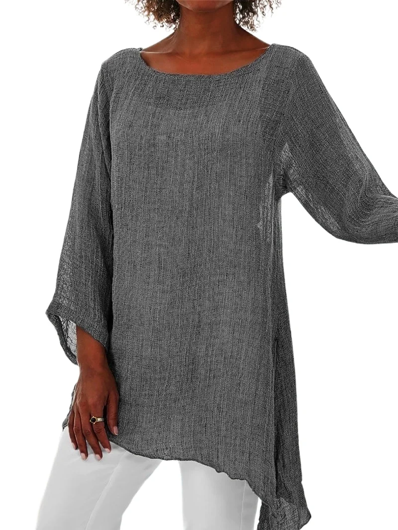 Moterų Prarasti Atsitiktinis Gryna Spalva ilgomis rankovėmis Plius Dydis Vasaros T shirt Marškinėliai