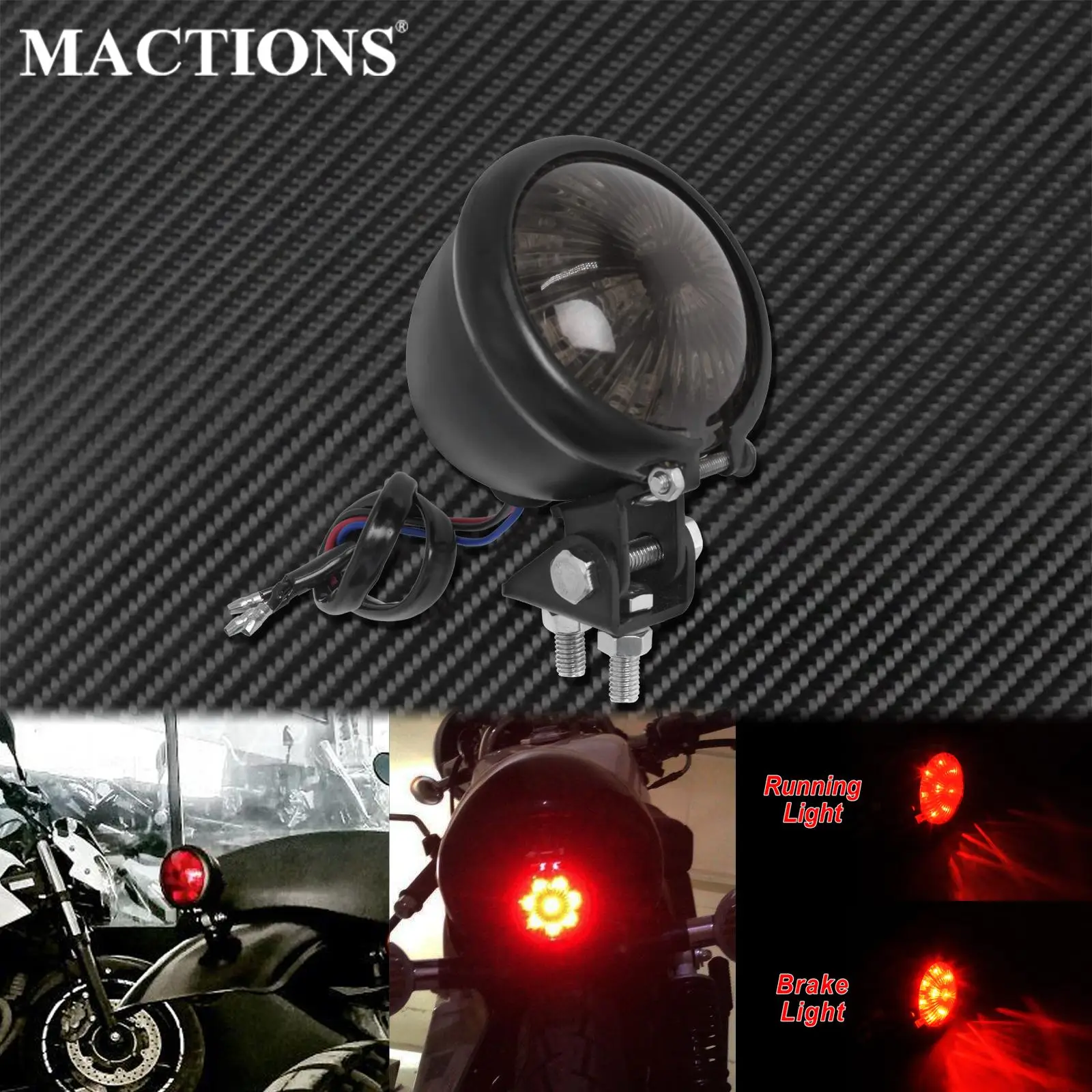 Motociklo Reguliuojamas Cafe Racer Stiliaus Raudona 12V LED Stabdžio Stabdymo užpakalinis Žibintas Galinis Veikia Lempa Harley Chopper Bobber Turistinis XL