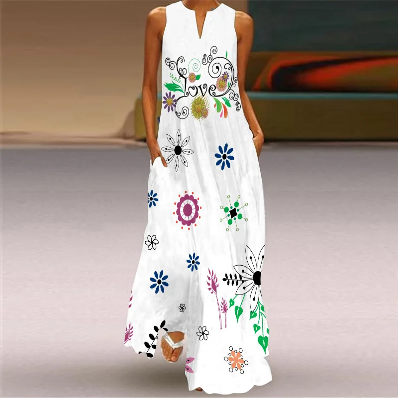 MOVOKAKA Kavos Laiškas Spausdinti Balta Suknelė 2021 Atsitiktinis Plius Dydis Ilgos Suknelės Vasarą Moteris Rankovių Merginų Paplūdimio Maxi Suknelė Moterims