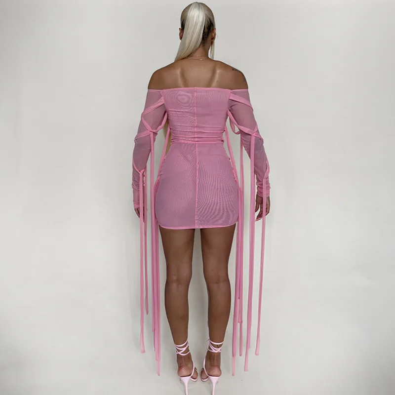 Mozision Tvarstis Kutas Tinklelio Suknelė Moterims Stebėjimo Ilgomis Rankovėmis Mini Suknelės Ponios Vasara Matyti Per Didelis Juosmens Vestidos