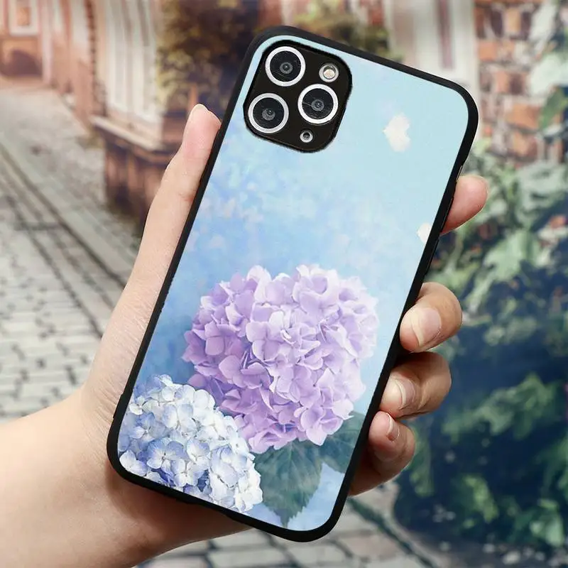 Mėlyna Hydrangea Botanikos gėlių Telefono dėklas skirtas iPhone 11 12 mini pro XS MAX 8 7 6 6S Plus X 5S SE 2020 XR