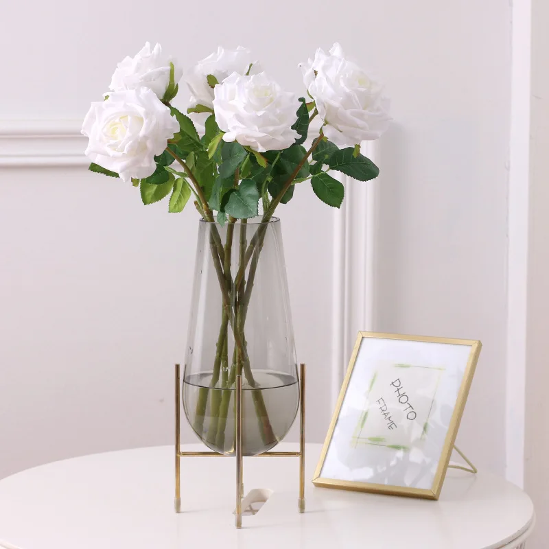 Namų Dekoro Baltos Rožės Nekilnojamojo Touch RYŠKUS Dirbtinės Gėlės Flores Artificiales Kristi Apdaila Išaugo Padirbtų Gėlių Vestuvių Reikmenys