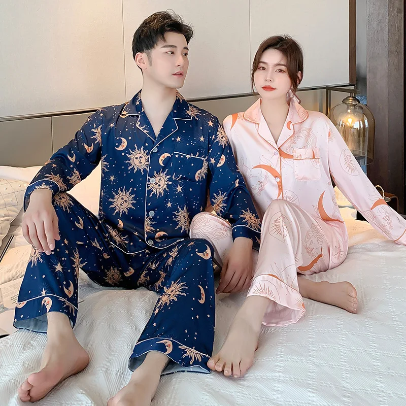 Nauja pora pižama, mėnulio, žvaigždėtas dangus modelio namų drabužius ilgomis rankovėmis pižama moterims