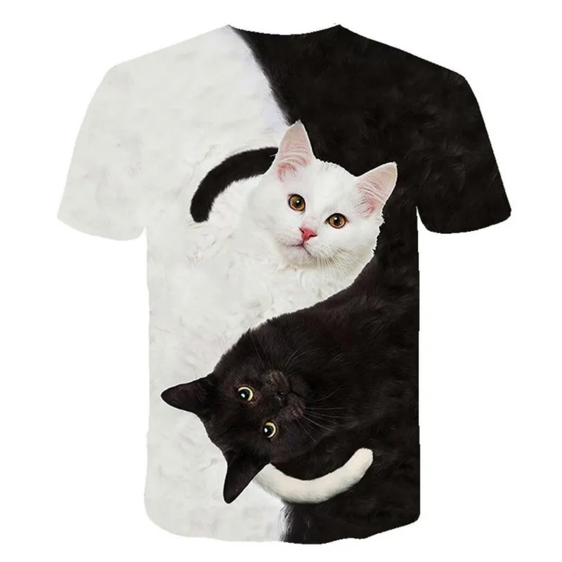 Nauja vasaros gyvūnų mados gatvė, T-marškinėliai vyrams ir moterims, dvi kates 3D spausdinimo įdomu T-marškiniai, trumparankoviai streetwear