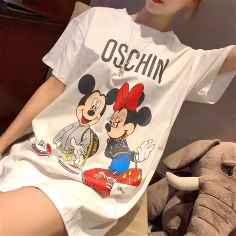 Nauja Vasaros Mickey T-marškiniai, trumparankoviai Moterų Mickey Mouse Animacinių filmų Spausdinti Pusė Rankovėmis Mados Visas Rungtynes Prarasti Apvalios Kaklo Viršų