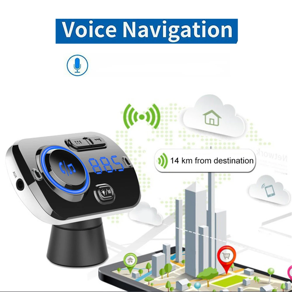 NAUJAS Automobilinis Įkroviklis, Bluetooth 5.0 FM Siųstuvas Moduliatorius Automobilinio Radijo Maitinimo Adapteris MP3 Grotuvas, Audio 