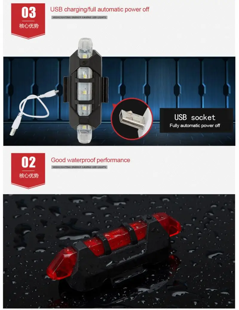 Naujas BikeTaillight 5 LED USB Įkrovimo Dviračių Saugos Įspėjimas Galinis Žibintas USB Galiniai Ryškios Dviračių Šviesos MTB Dviračių Flash Šviesos